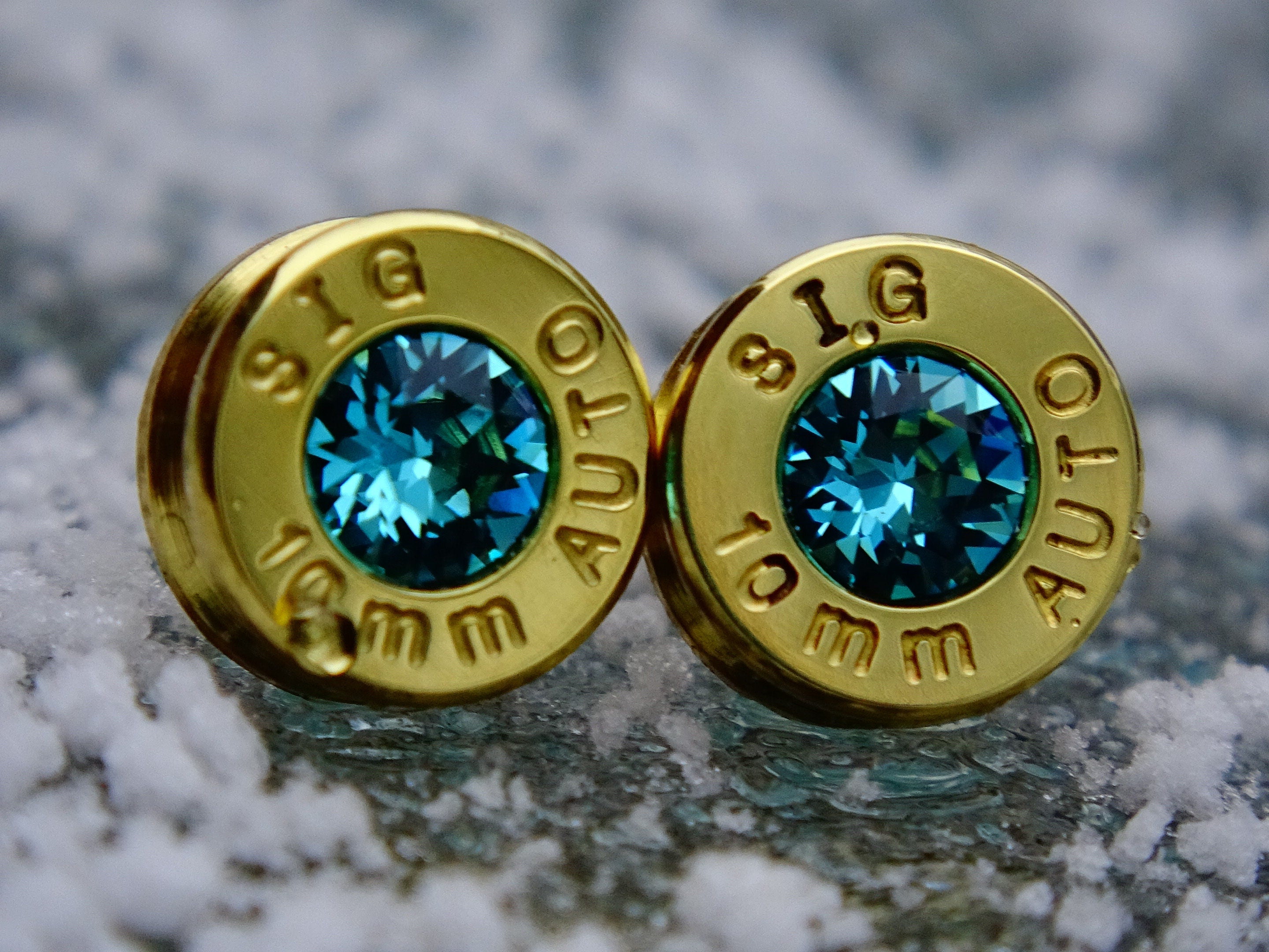 Bullet earrings aqua marine swarovski