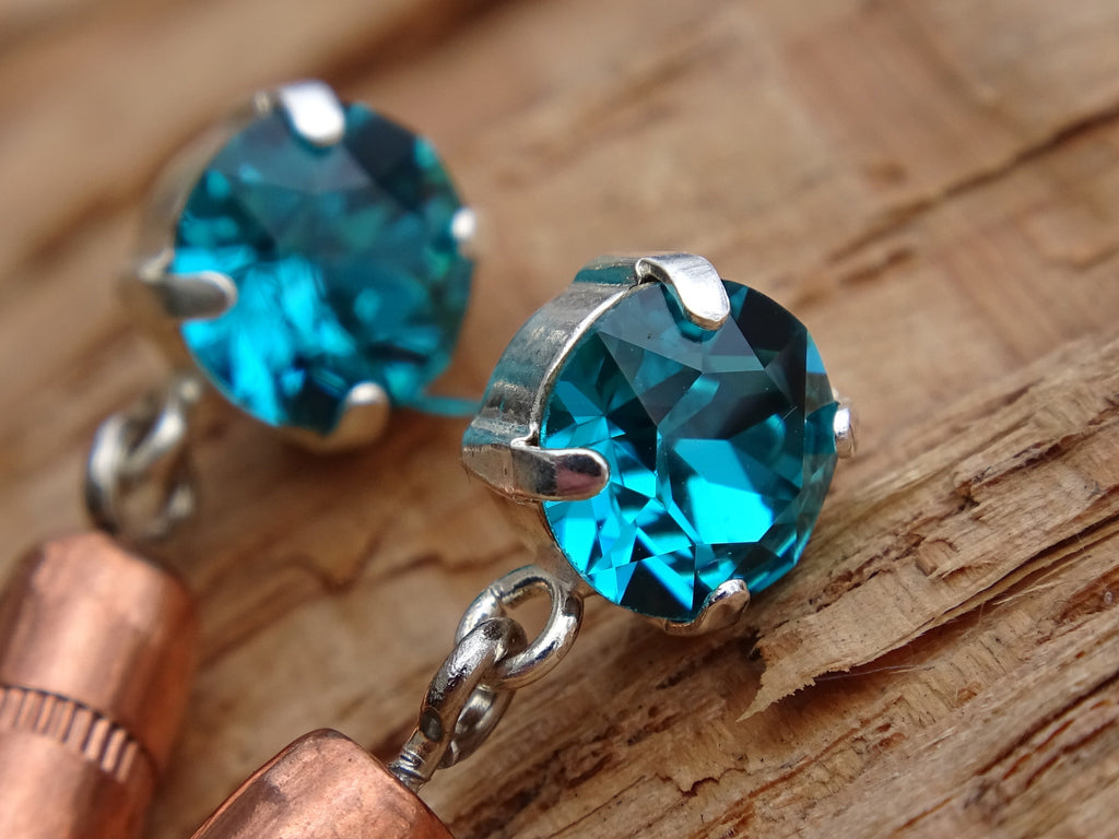 Bullet earrings dangle blue zircon 5.56 __etsy:2821983729