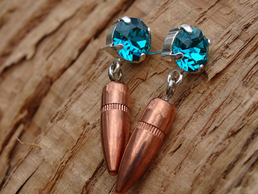 Bullet earrings dangle blue zircon 5.56 __etsy:2774300302