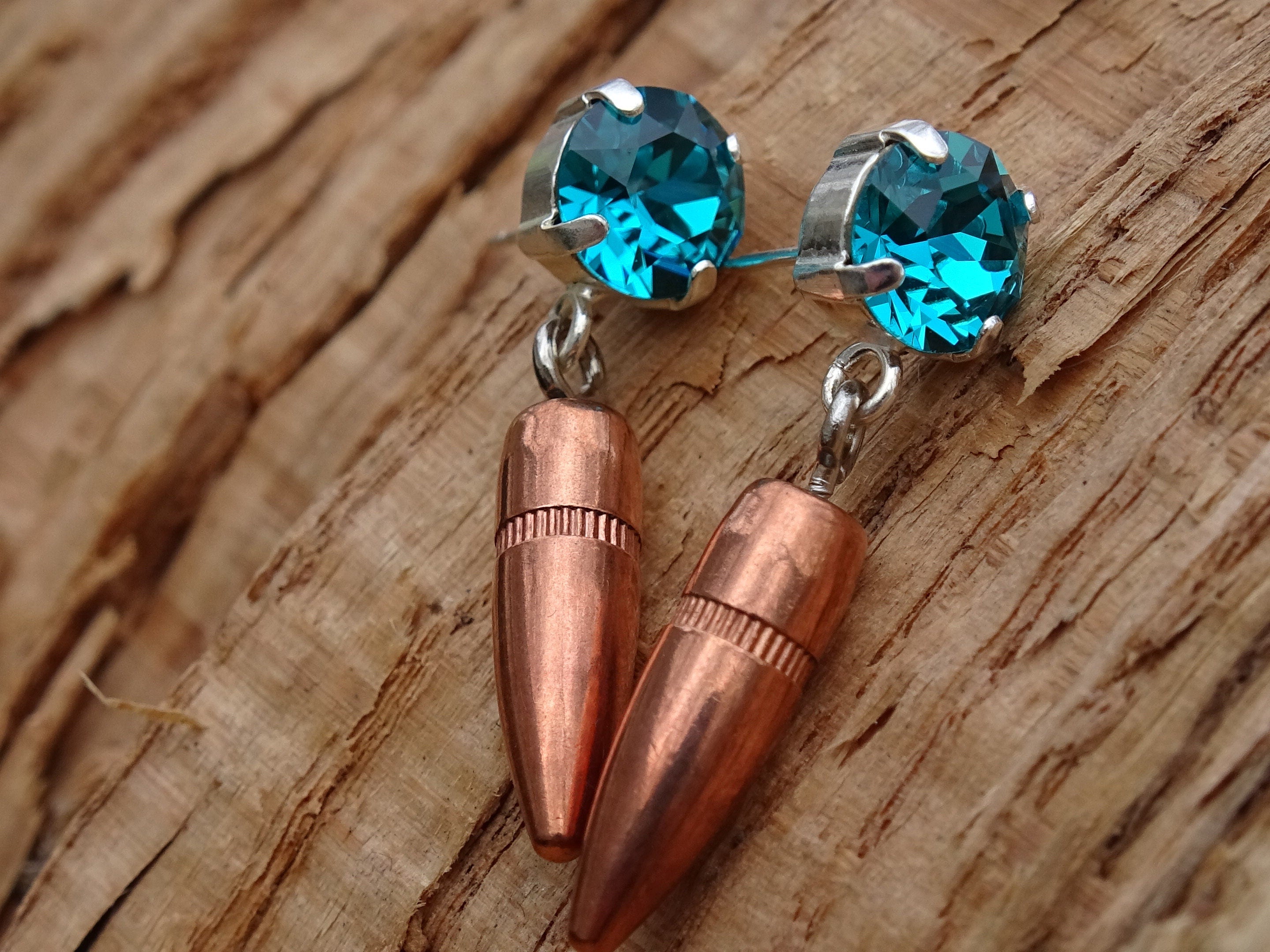 Bullet earrings dangle blue zircon 5.56 __etsy:2774300302