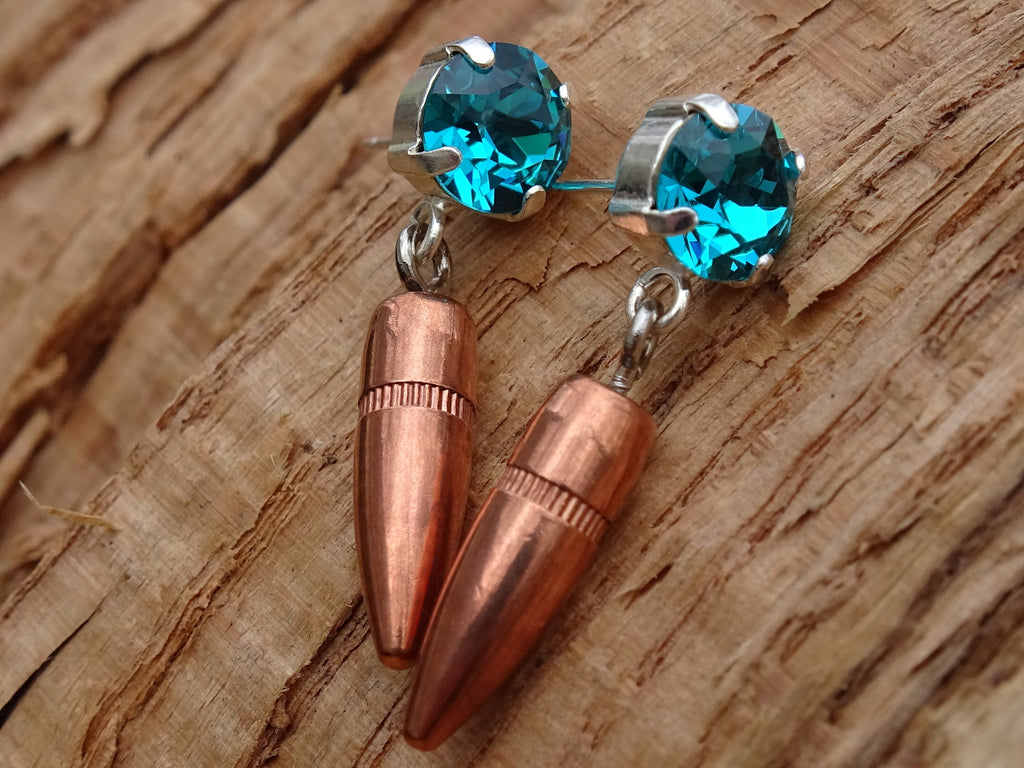 Bullet earrings dangle blue zircon 5.56 __etsy:2774300460