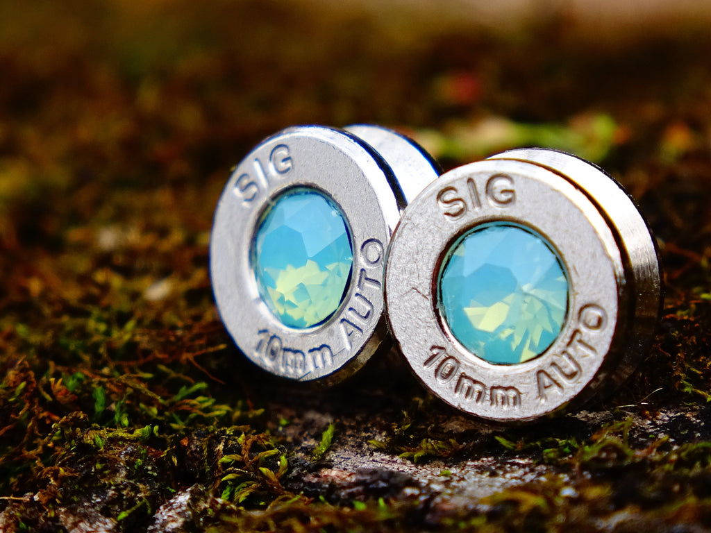 Bullet earrings green opal __etsy:2306430935