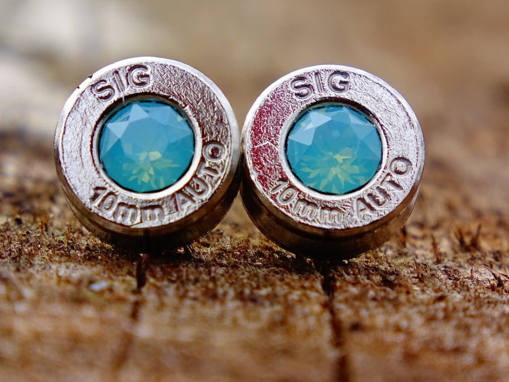 Bullet earrings green opal __etsy:2258828250