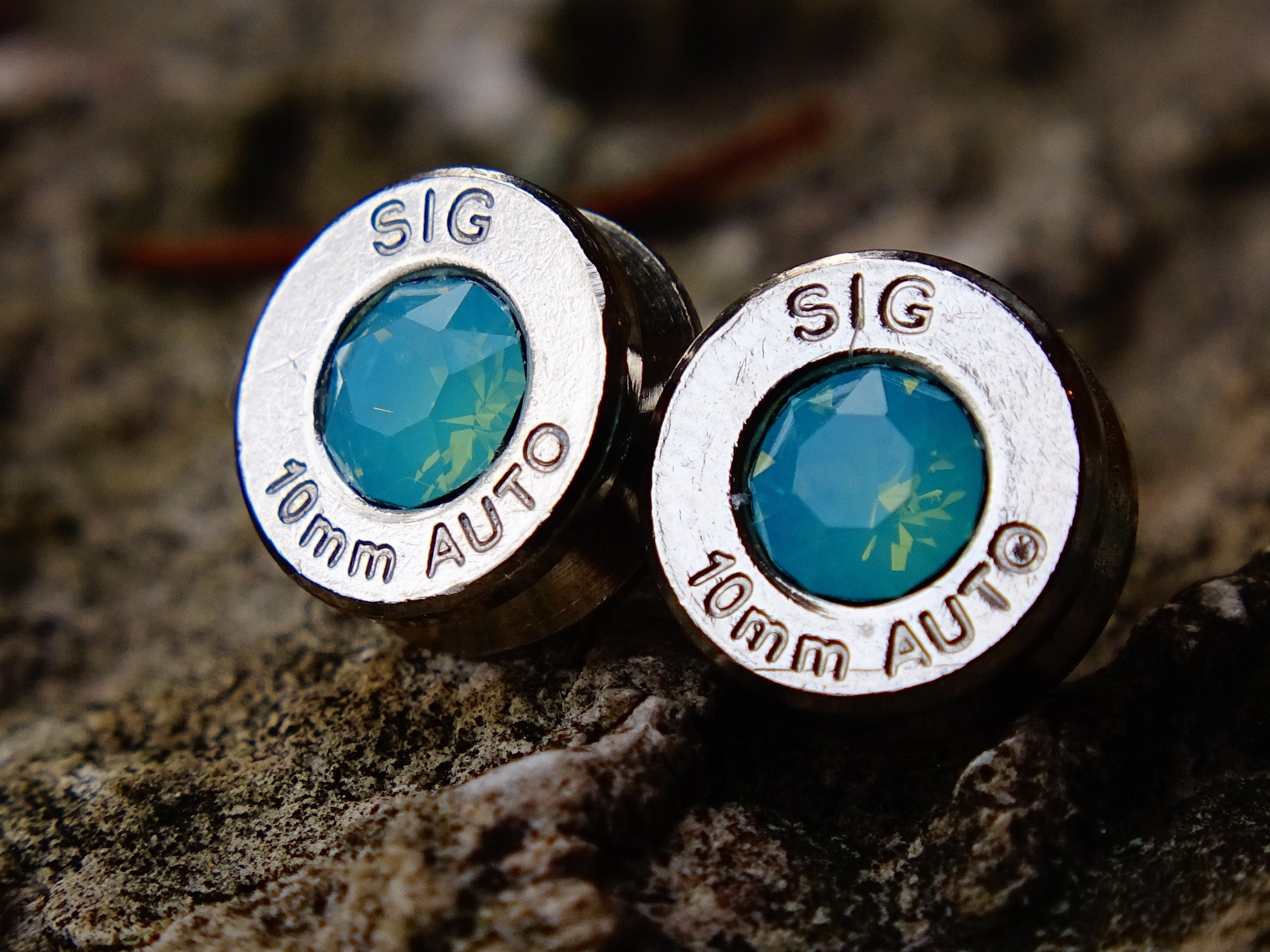 Bullet earrings green opal __etsy:2306431479