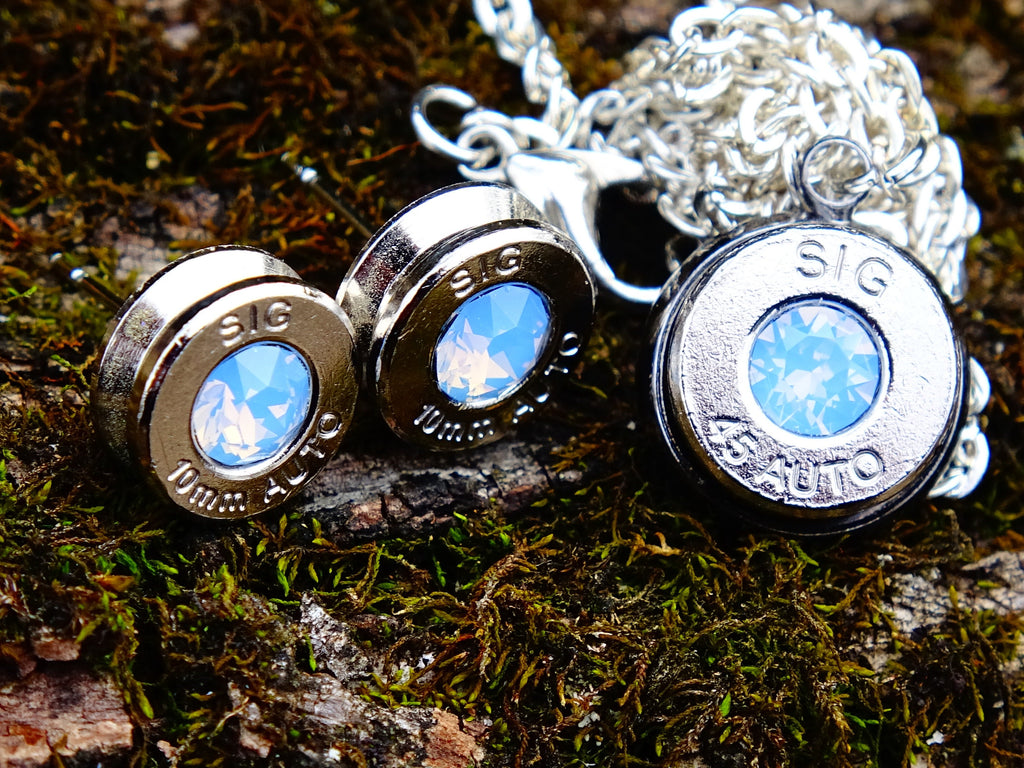 Bullet earrings & necklace blue opal __etsy:2258820358