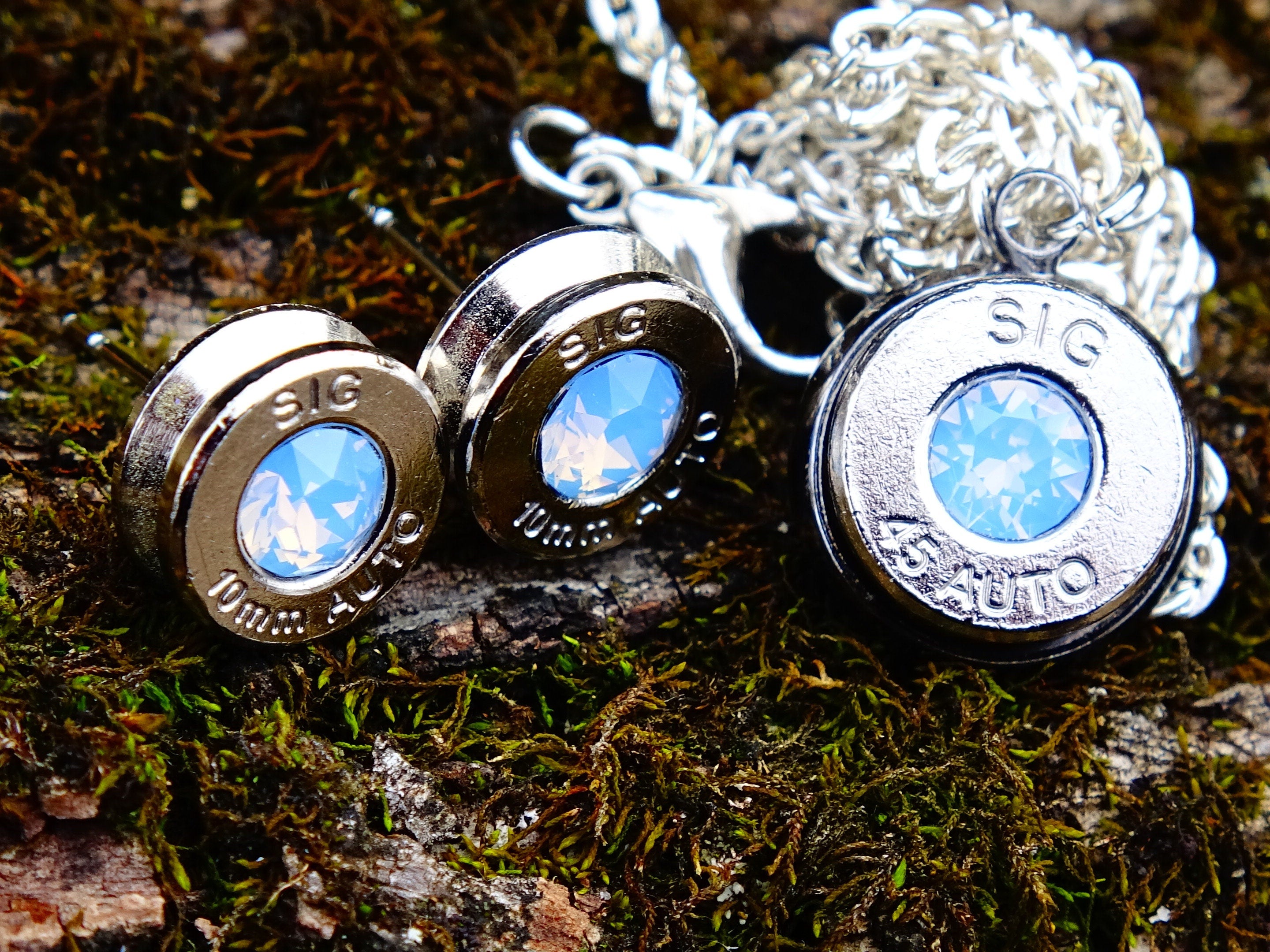 Bullet earrings & necklace blue opal __etsy:2258820358
