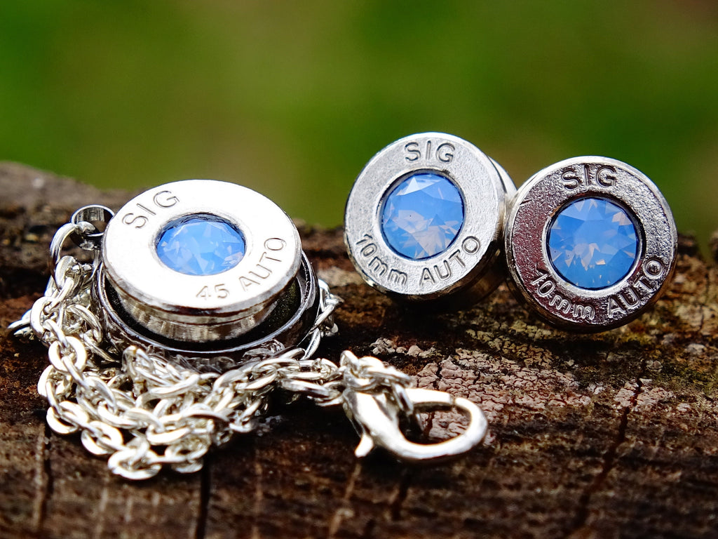 Bullet earrings & necklace blue opal __etsy:2306423517