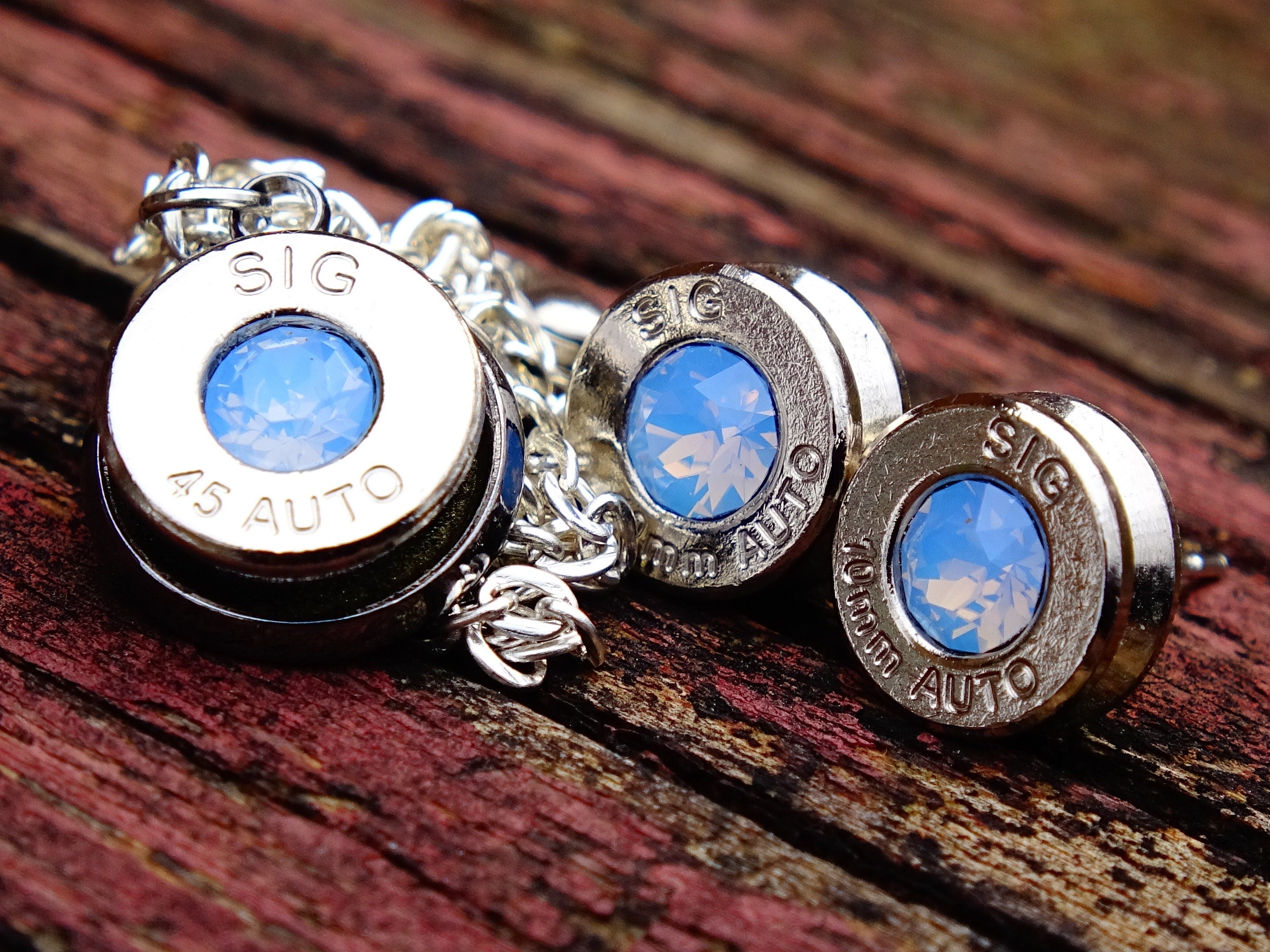 Bullet earrings & necklace blue opal __etsy:2306423683