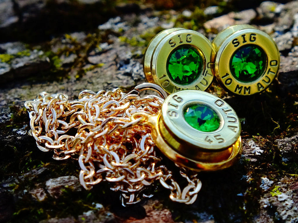 Bullet earrings & necklace bright green