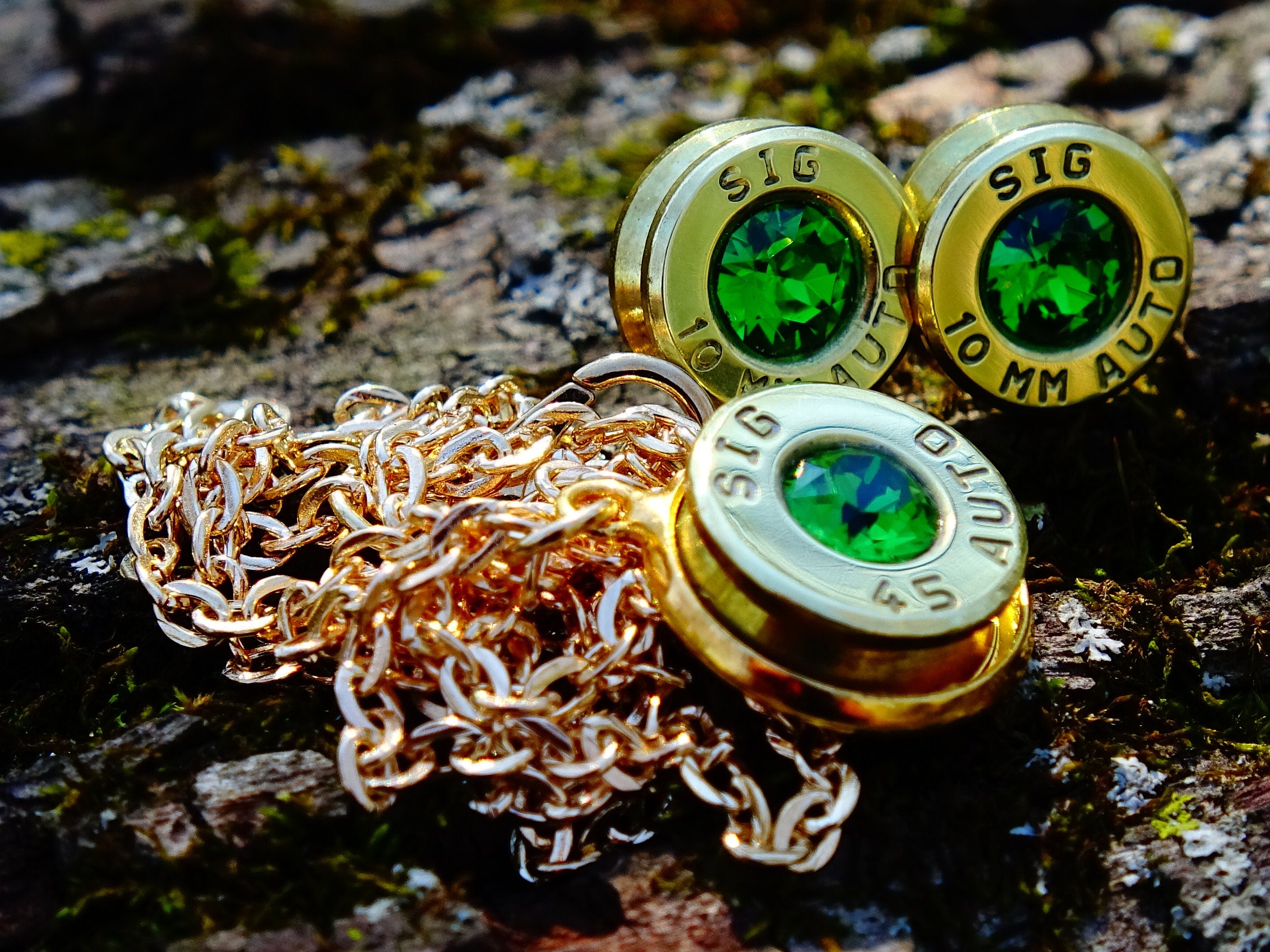 Bullet earrings & necklace bright green