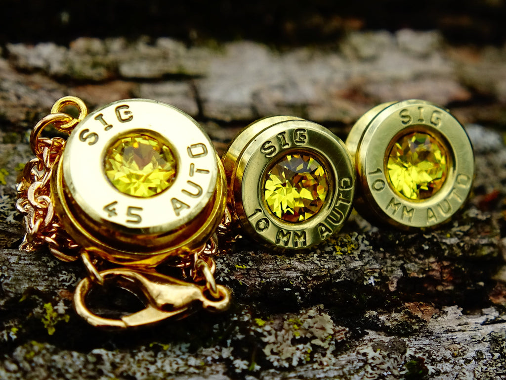 Bullet earrings & necklace citrine