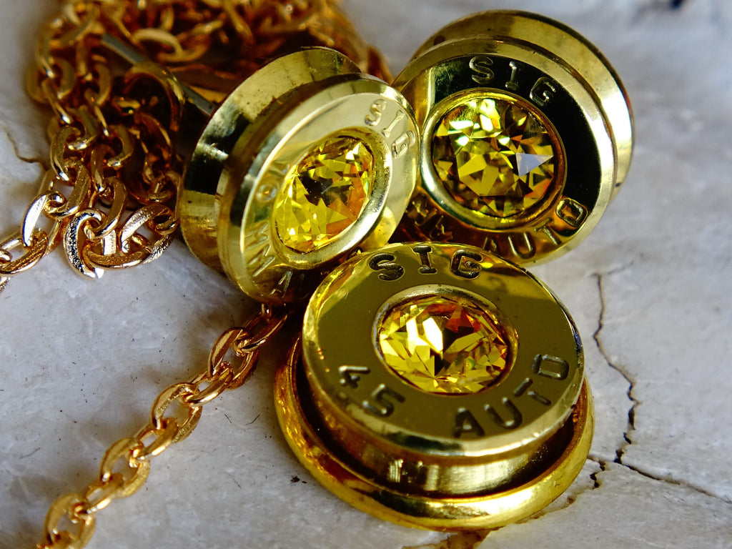 Bullet earrings & necklace citrine
