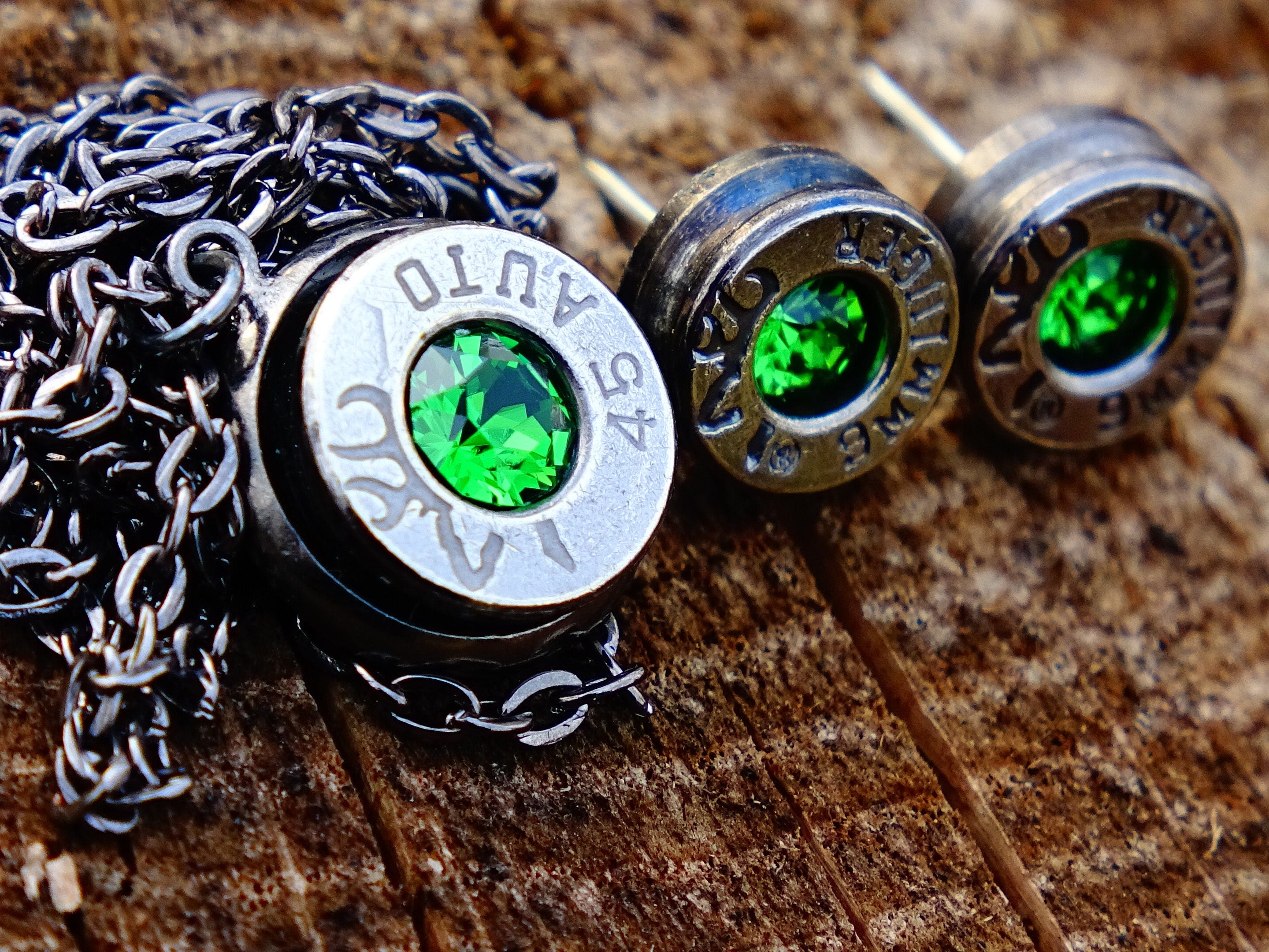 Bullet earrings & necklace green __etsy:2306456759