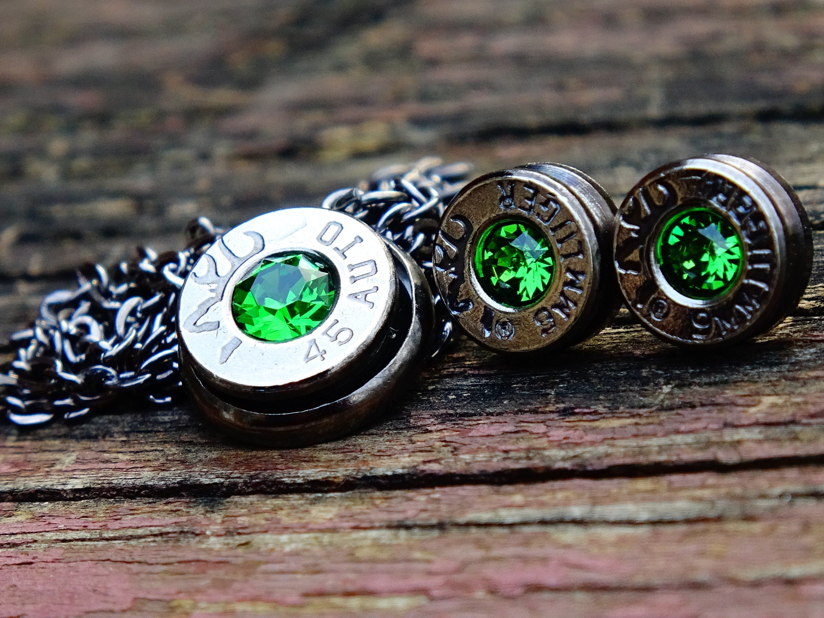 Bullet earrings & necklace green __etsy:2258853976