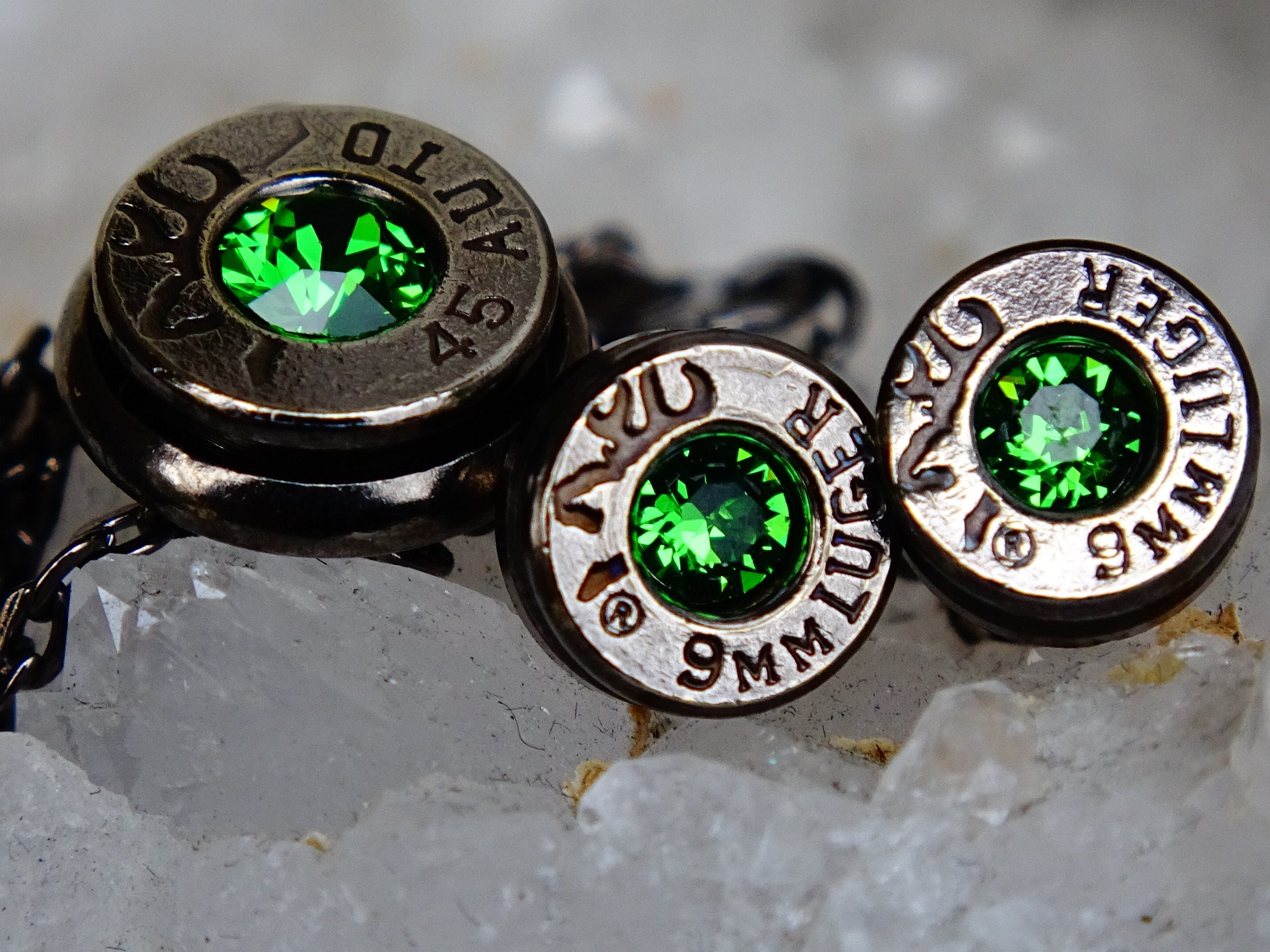 Bullet earrings & necklace green __etsy:2258854018
