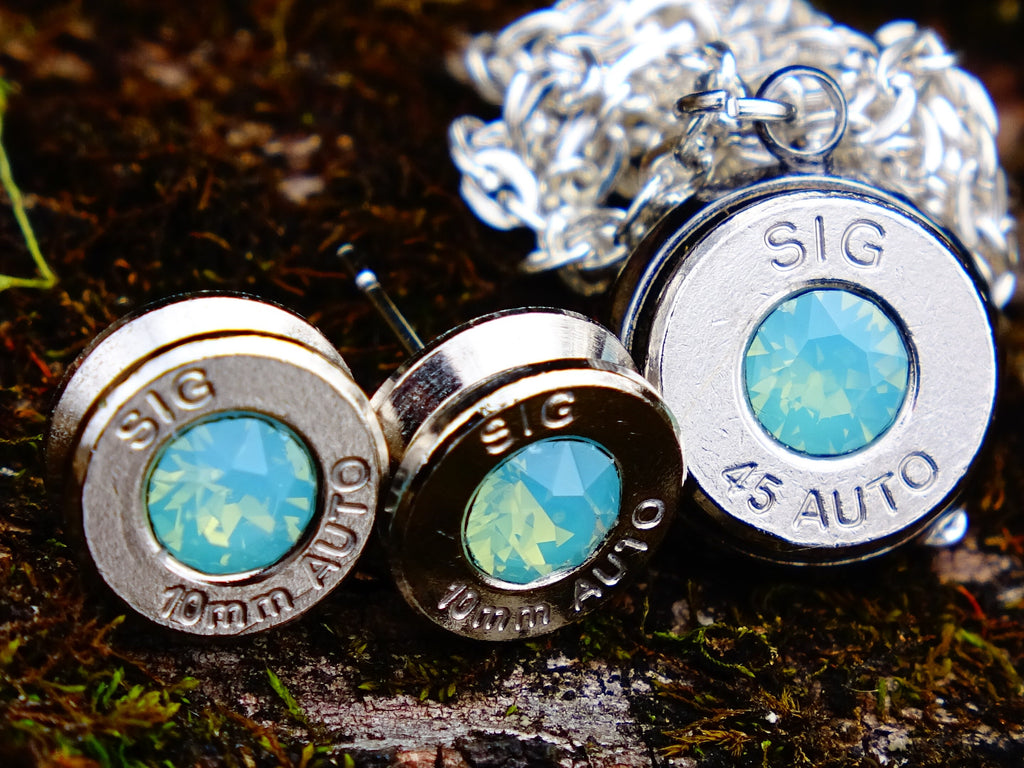 Bullet earrings & necklace green opal __etsy:2306435789