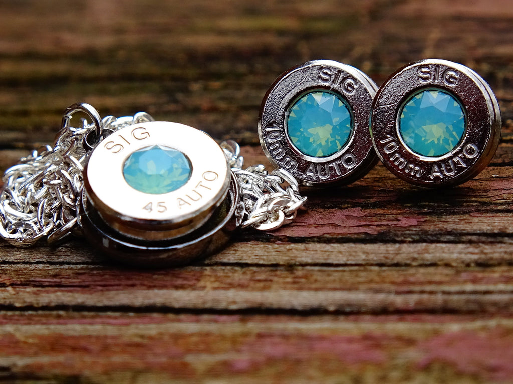 Bullet earrings & necklace green opal __etsy:2306436089