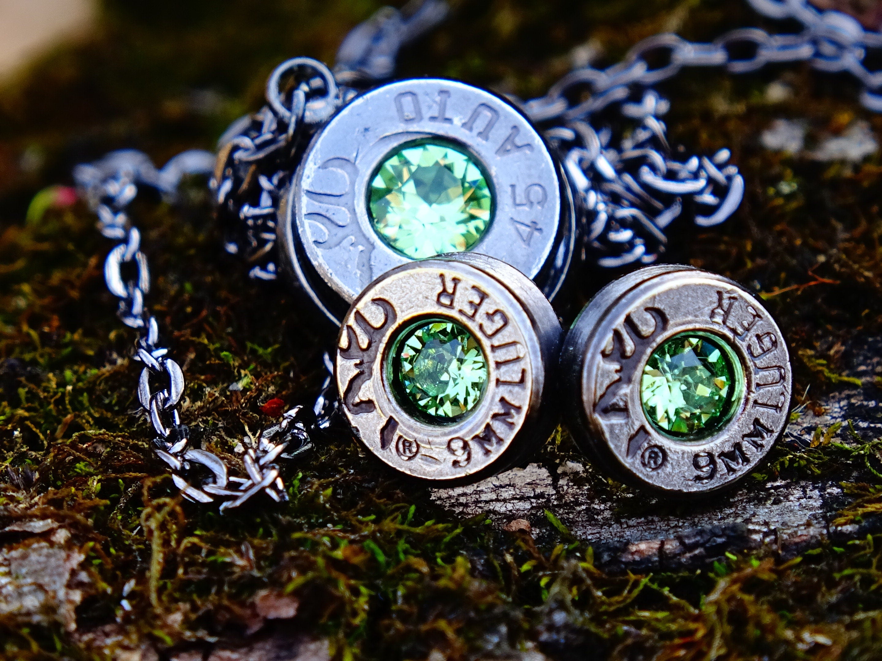 Bullet earrings & necklace peridot __etsy:2306398025
