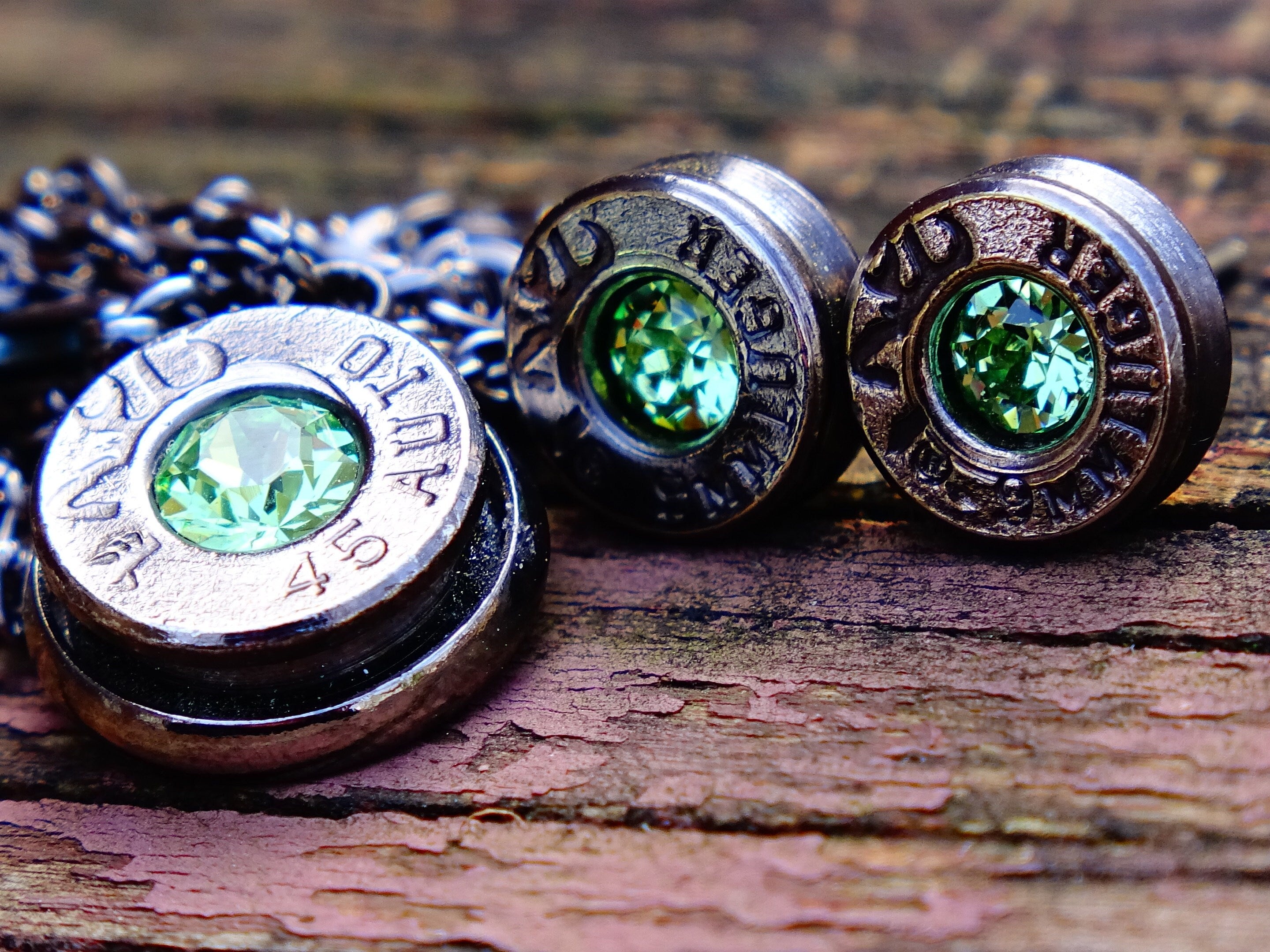 Bullet earrings & necklace peridot __etsy:2258795774