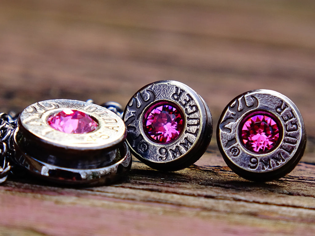 Bullet earrings & necklace pink tourmaline __etsy:2306410081