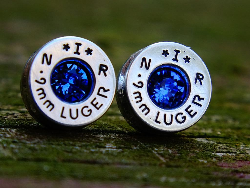 Bullet earrings sapphire 9mm __etsy:2342796547