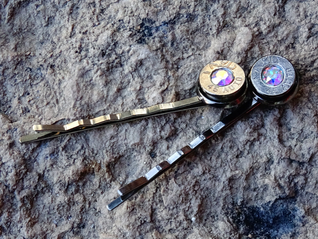 Bullet hair pins gun metal aurora borealis set __etsy:2198121366