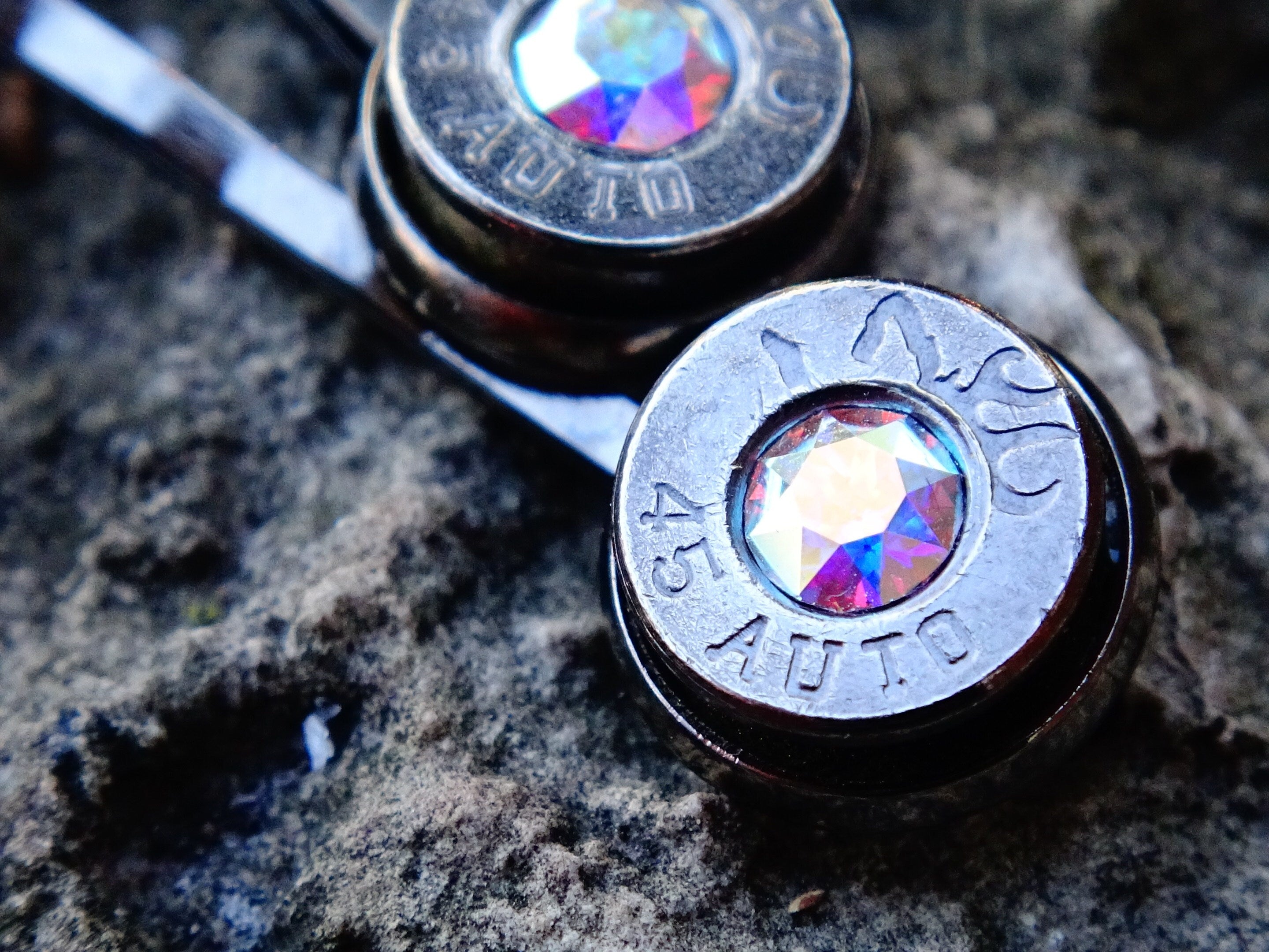 Bullet hair pins gun metal aurora borealis set __etsy:2245666323