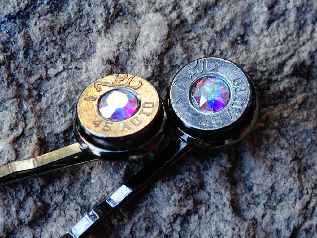 Bullet hair pins gun metal aurora borealis set __etsy:2245666409