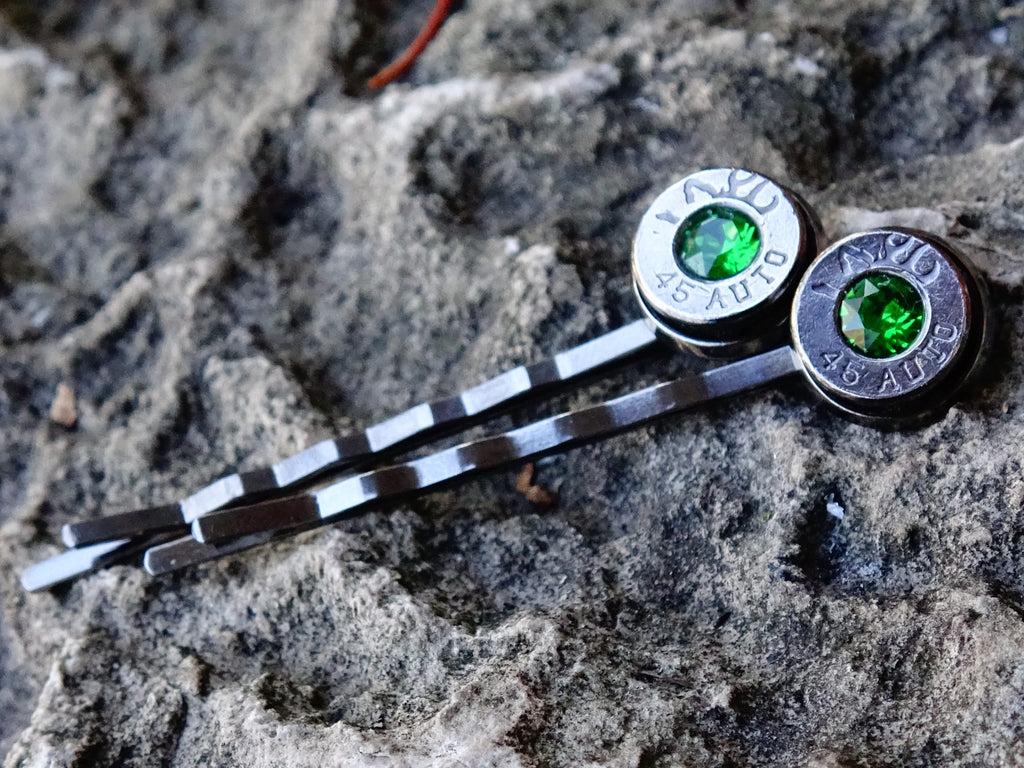Bullet hair pins gun metal military green set __etsy:2245671017