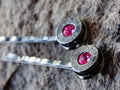 Bullet hair pins gun metal pink tourmaline set __etsy:2245665401