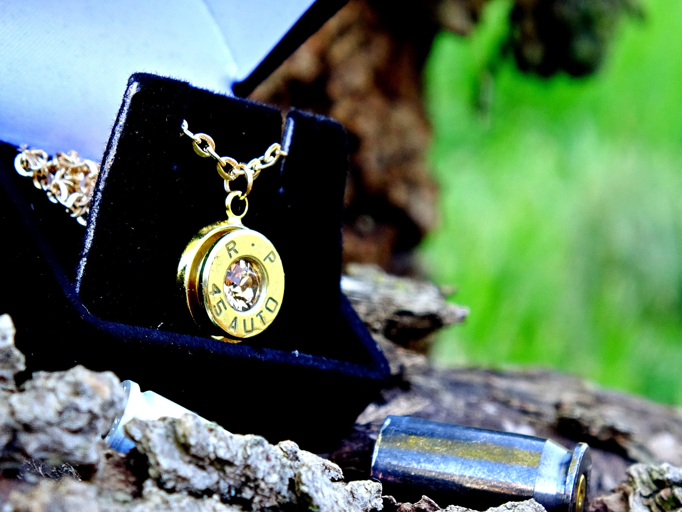Bullet  jewelry necklace .45 acp Swarovski stone pendant __etsy:1892810348