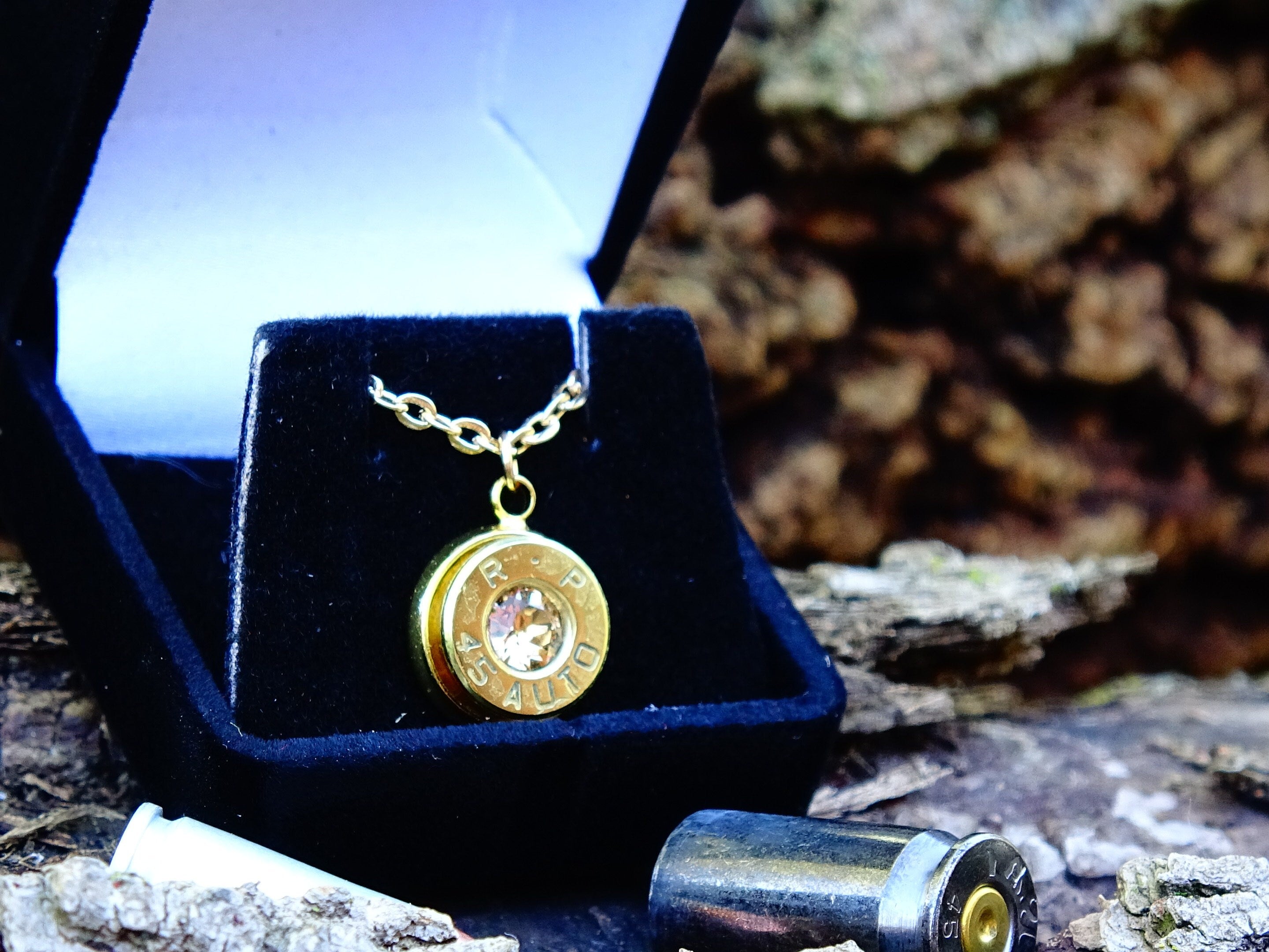 Bullet  jewelry necklace .45 acp Swarovski stone pendant __etsy:1892811288