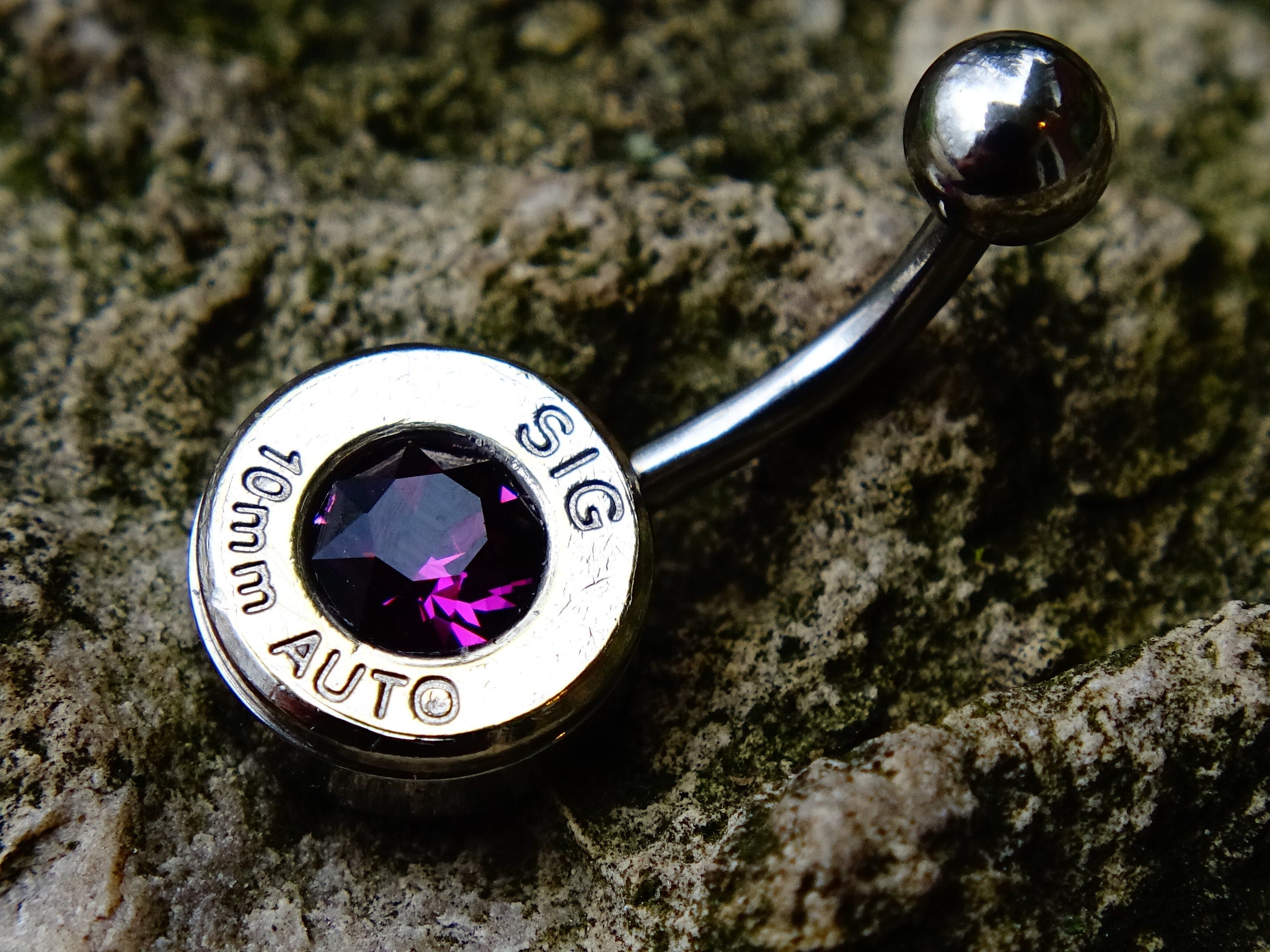 Bullet navel ring belly button ring amethyst
