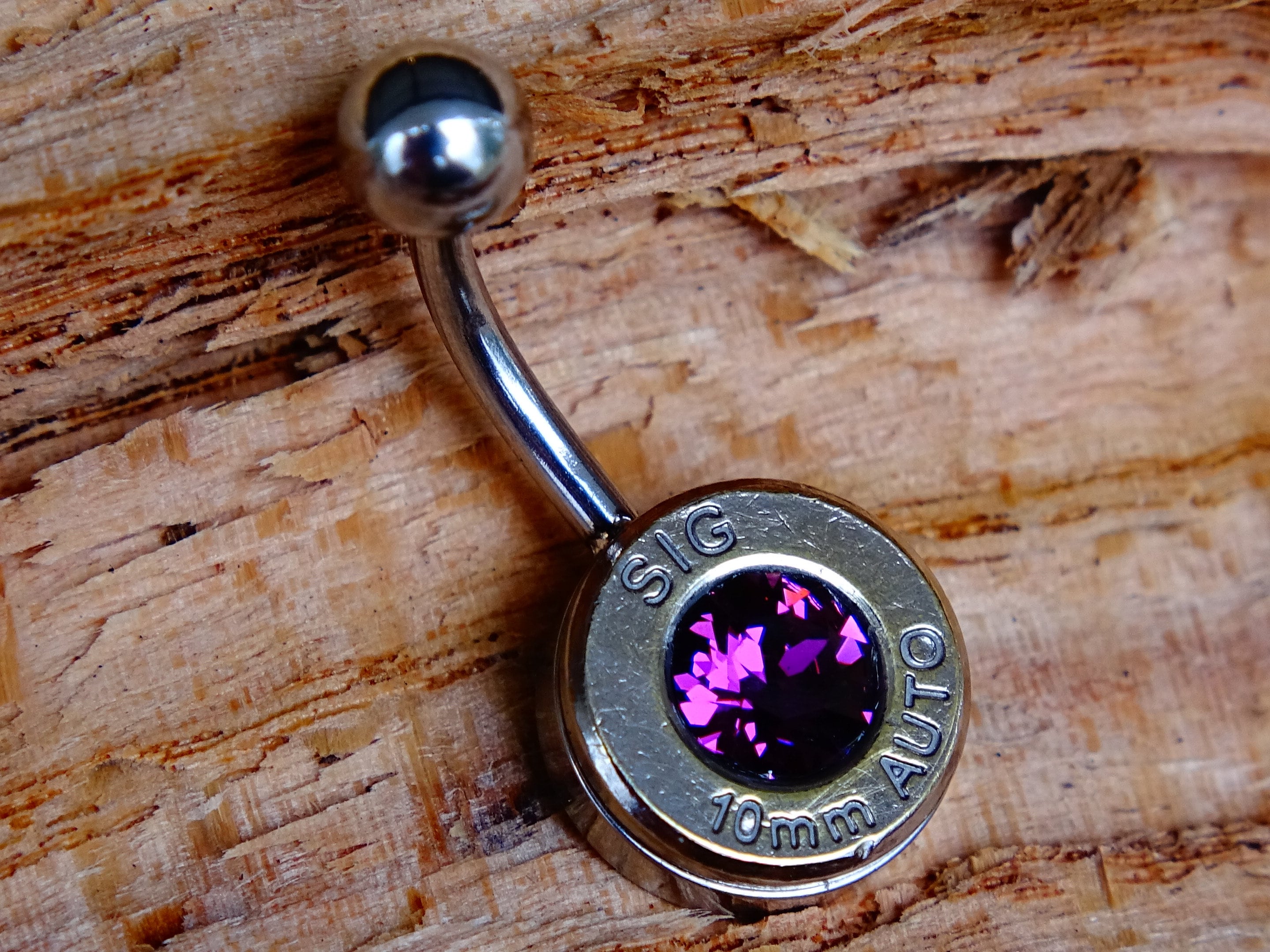 Bullet navel ring belly button ring amethyst