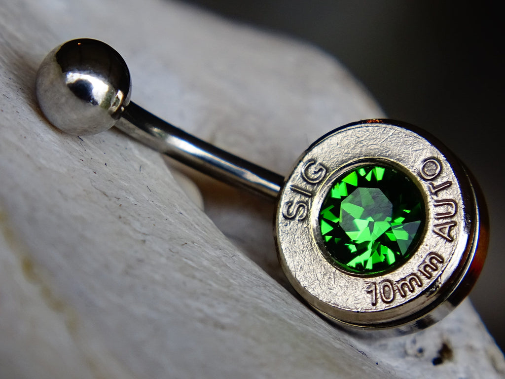 Bullet navel ring belly button ring bright green