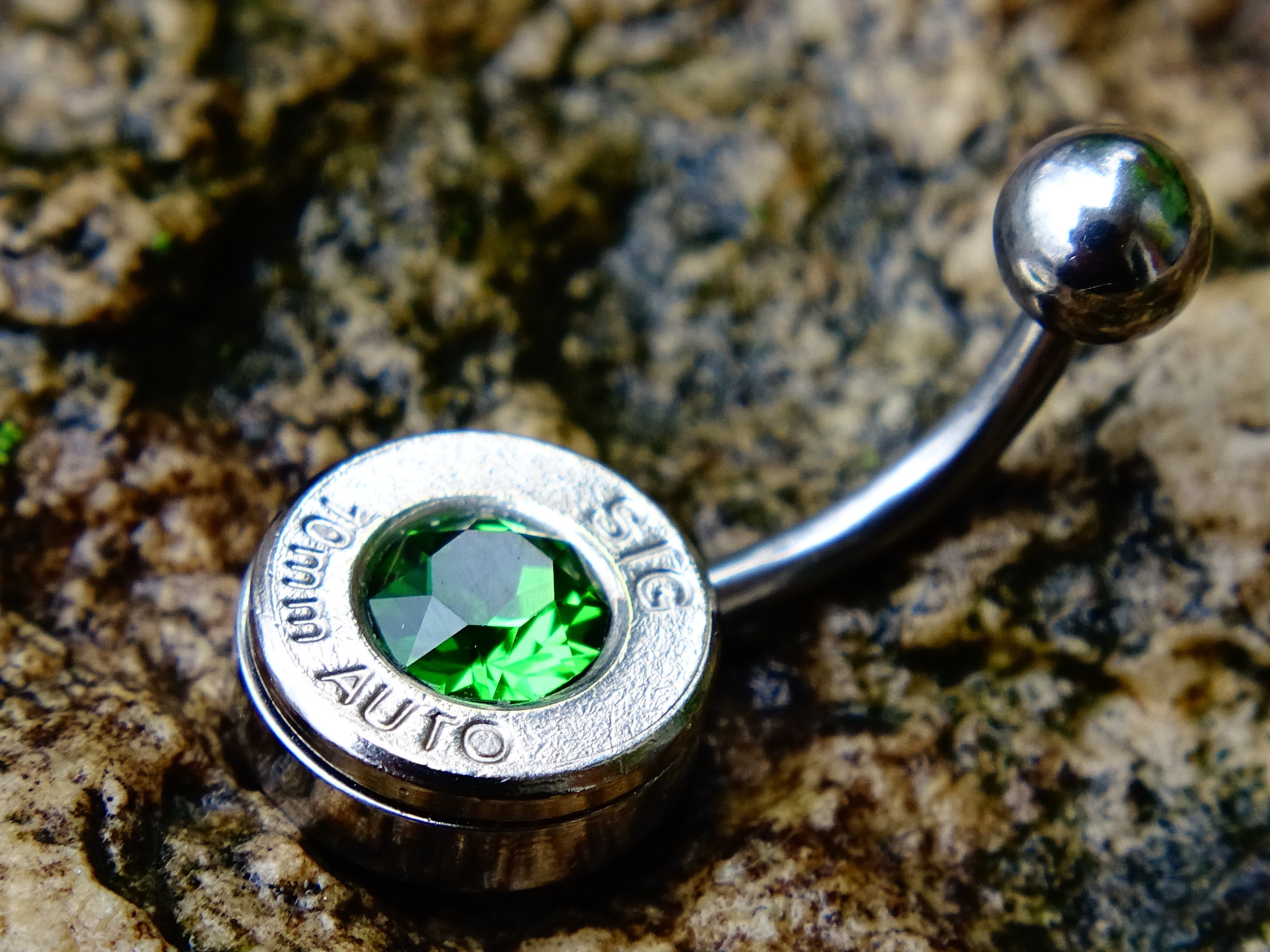 Bullet navel ring belly button ring bright green