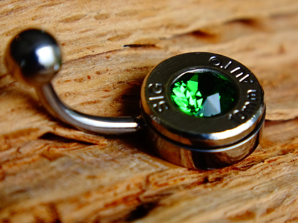 Bullet navel ring belly button ring bright green