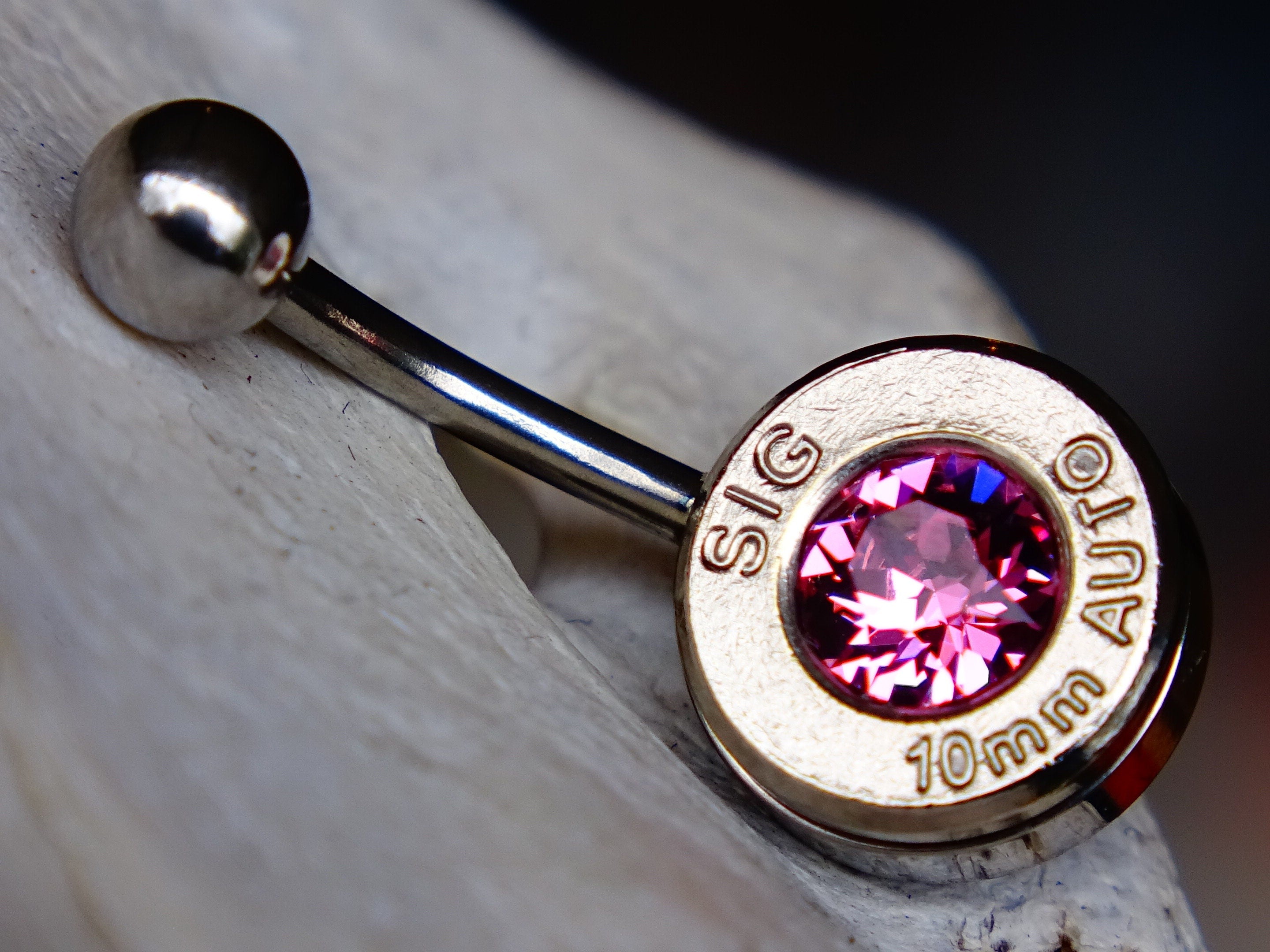 Bullet navel ring belly button ring pink tourmaline