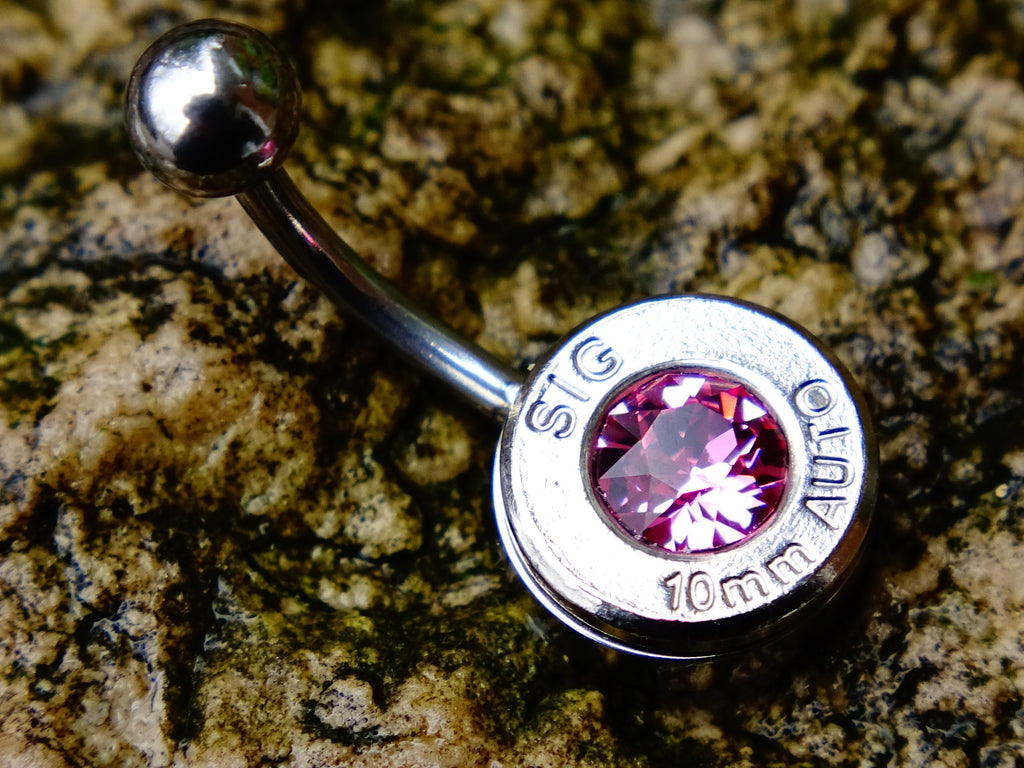 Bullet navel ring belly button ring pink tourmaline