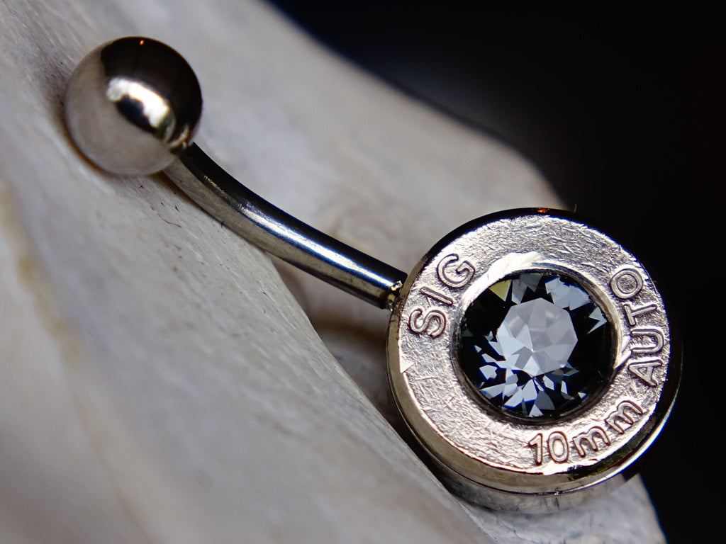 Bullet navel ring belly button ring silver night gray