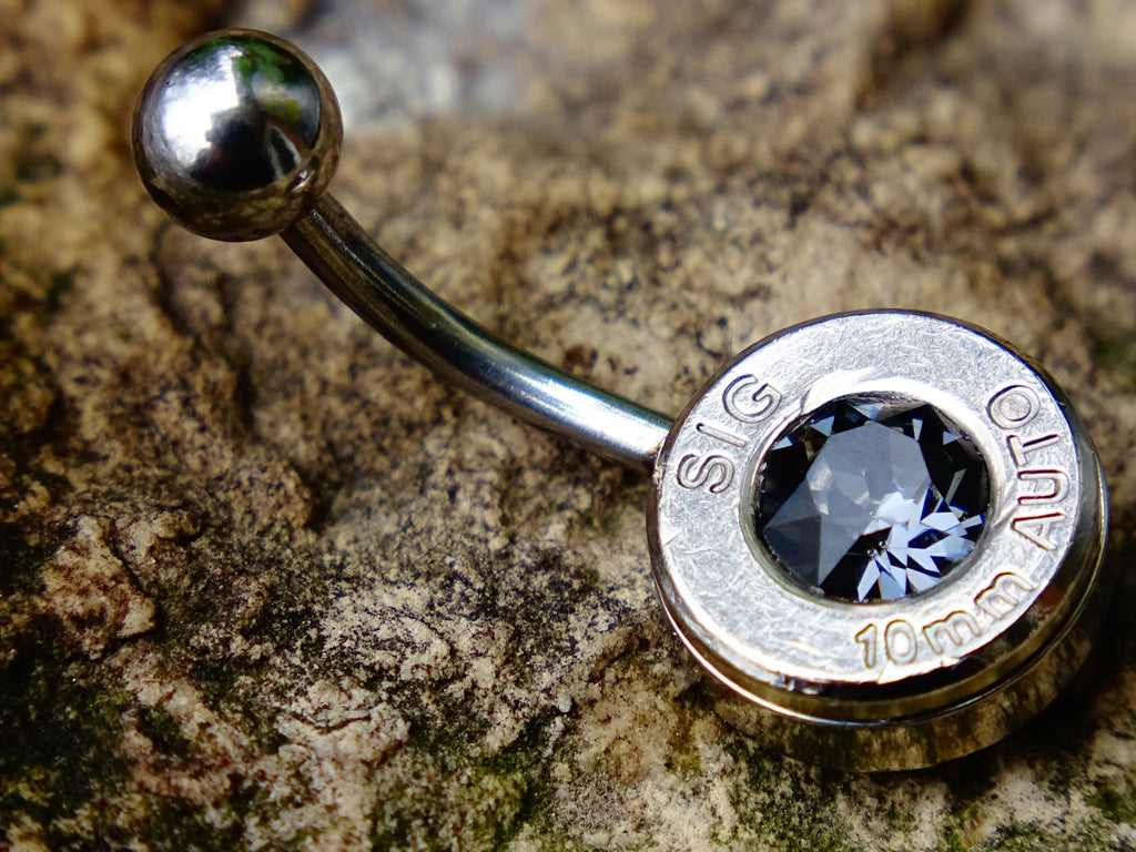 Bullet navel ring belly button ring silver night gray