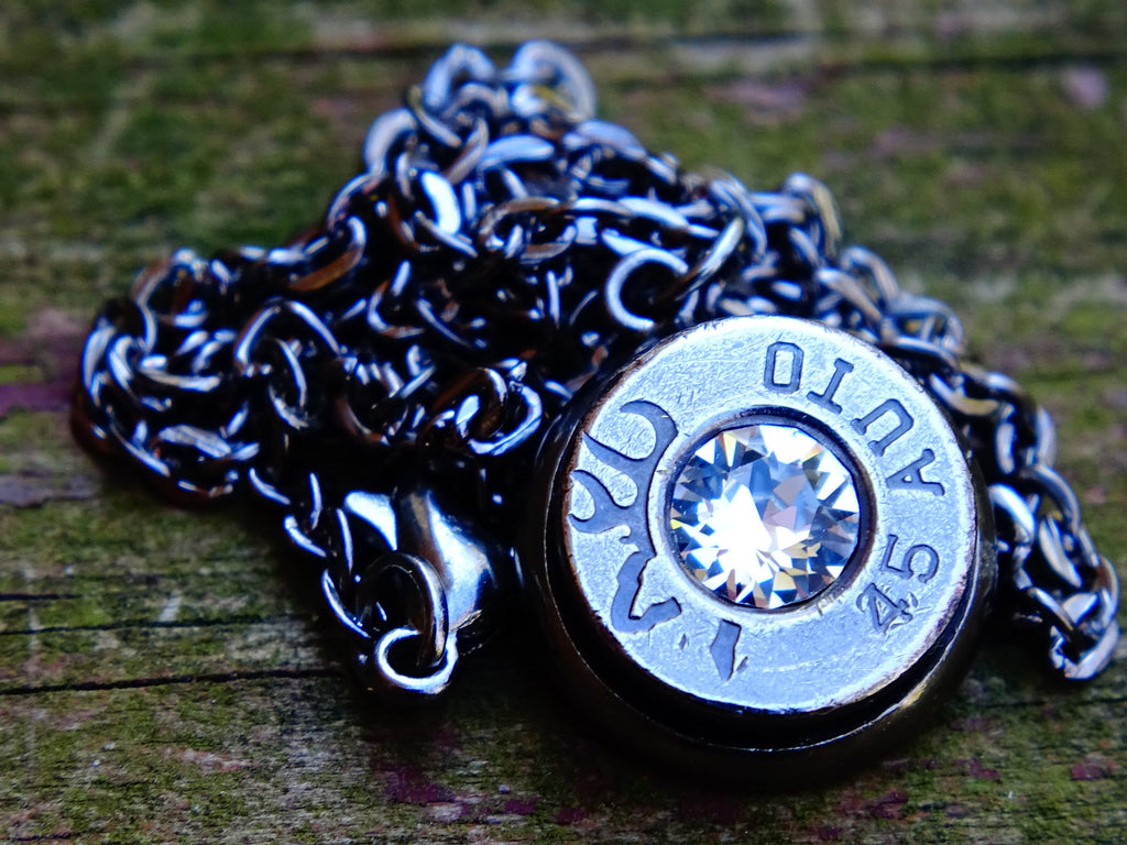 Bullet necklace gun metal clear __etsy:2336327531