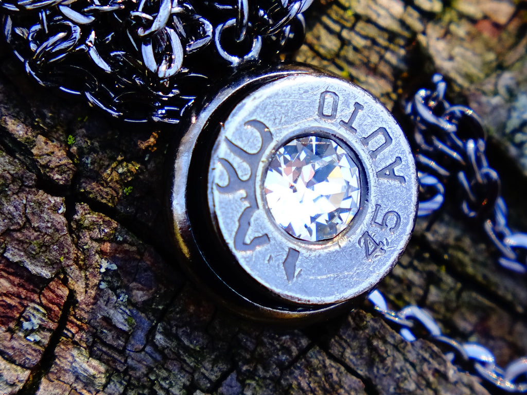 Bullet necklace gun metal clear __etsy:2288717292