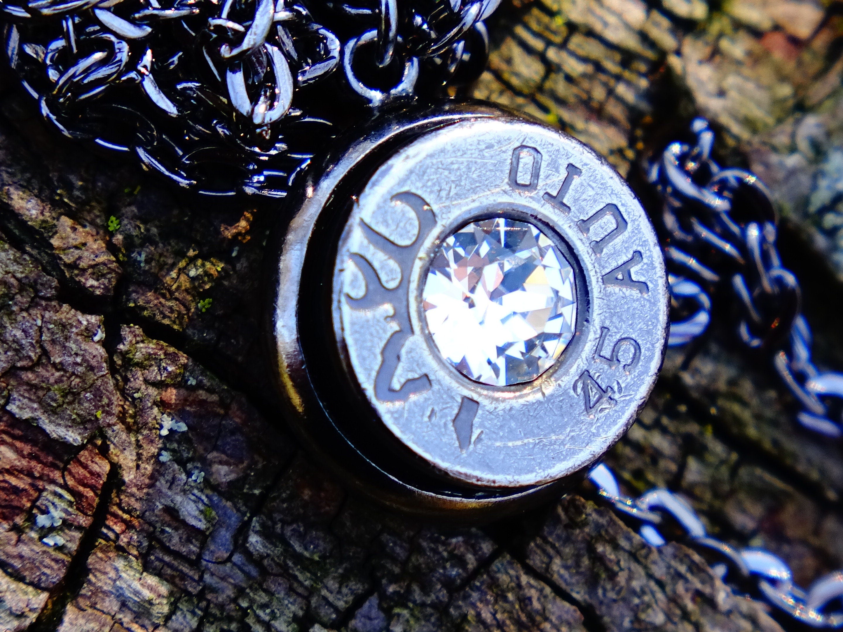 Bullet necklace gun metal clear __etsy:2288717292