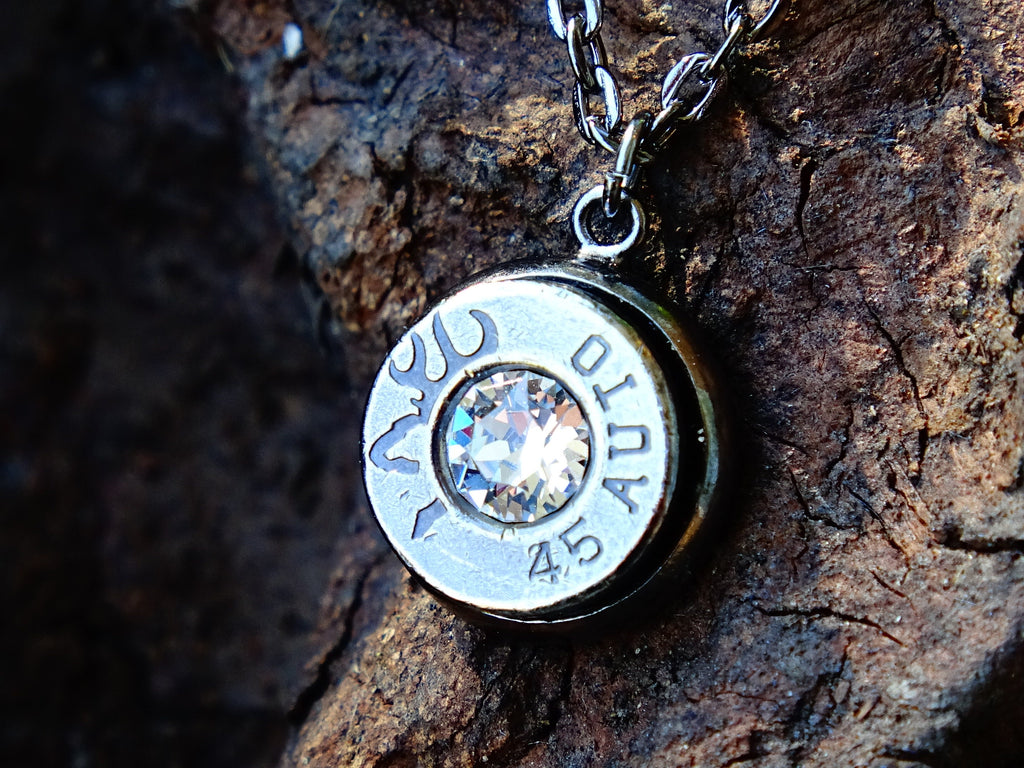 Bullet necklace gun metal clear __etsy:2288717350