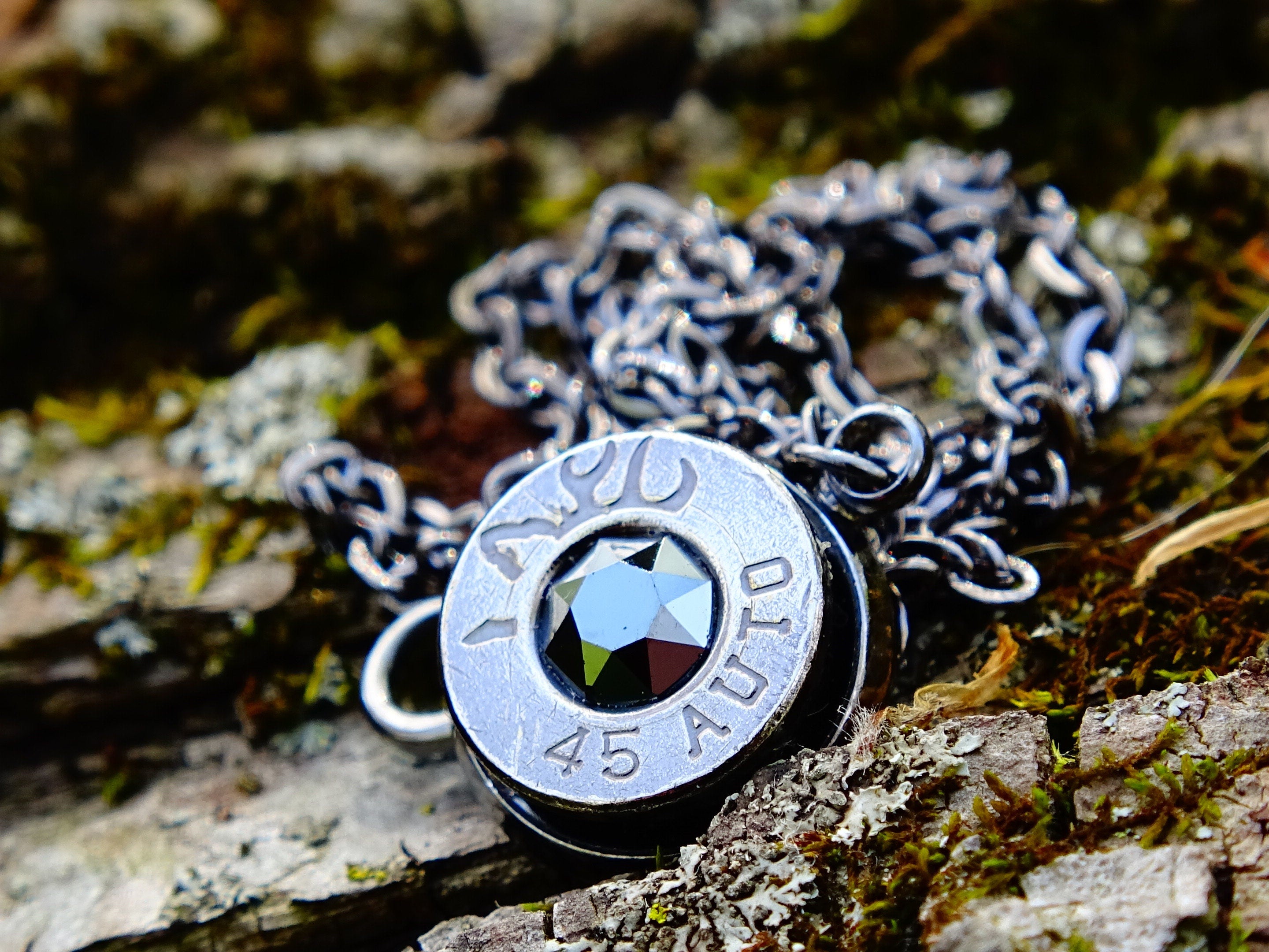Bullet necklace gun metal onyx __etsy:2299941374