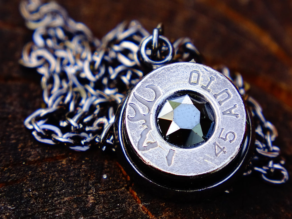 Bullet necklace gun metal onyx __etsy:2299941782