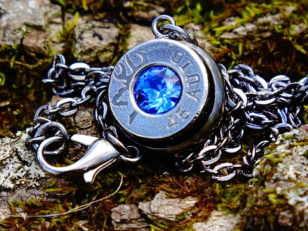 Bullet necklace gun metal sapphire __etsy:2295179174