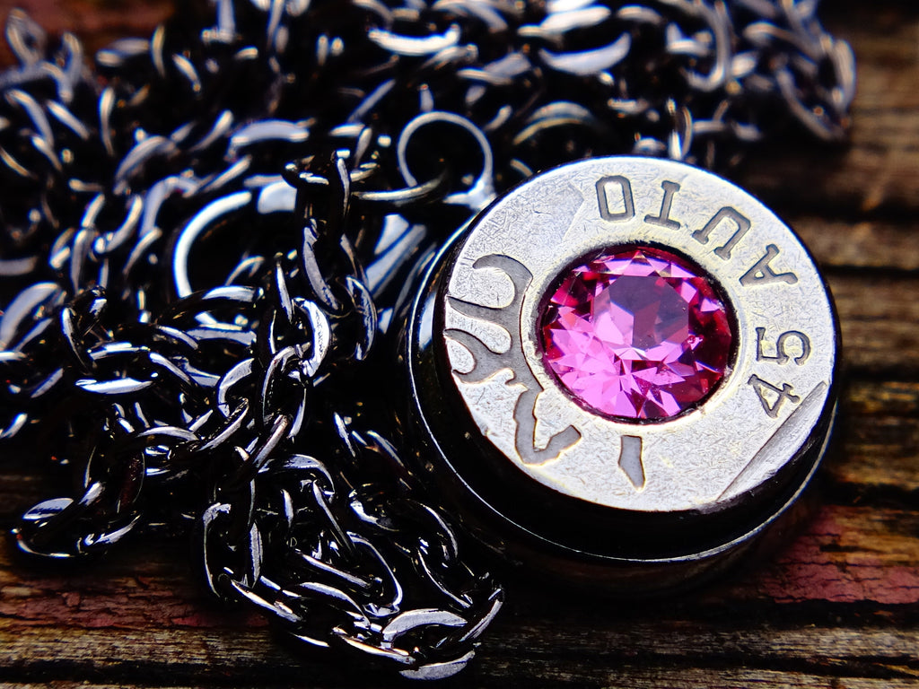 Bullet necklace gunmetal pink tourmaline __etsy:2258805216