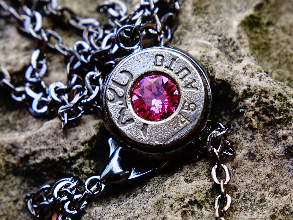 Bullet necklace gunmetal pink tourmaline __etsy:2258805394